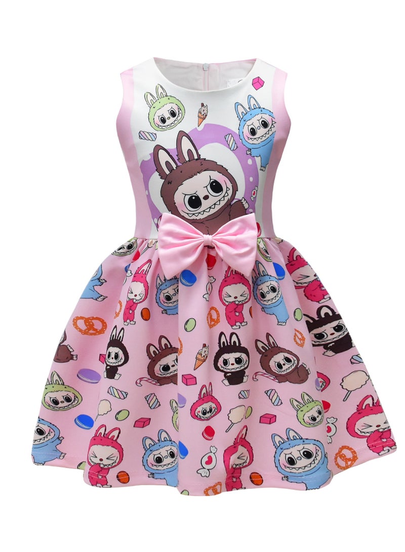 general Labubu Forest Elf Cartoon Print Children's Bow Vest Dress Meets the Everyday Appearance Gift for Birthdays - Image 1