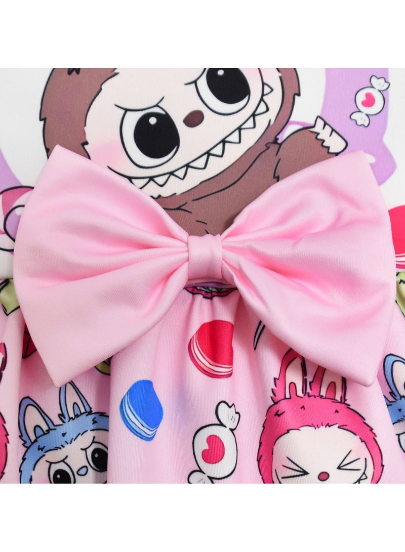 general Labubu Forest Elf Cartoon Print Children's Bow Vest Dress Meets the Everyday Appearance Gift for Birthdays - Image 3