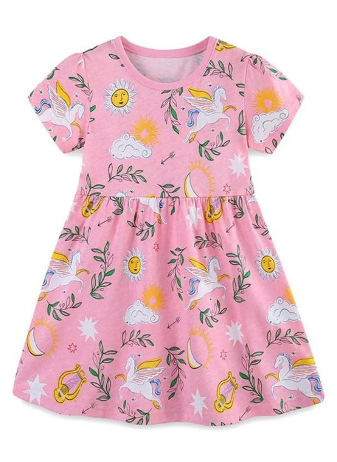 YUNIQEE Pink Fit & Flare Crew Neck Printed Dress