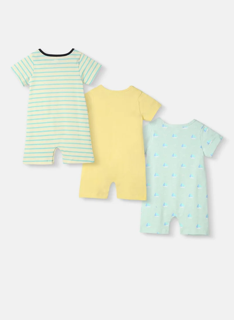 Nautinati Nautinati Infants' Cotton Pack of 3 Ocean Print Romper