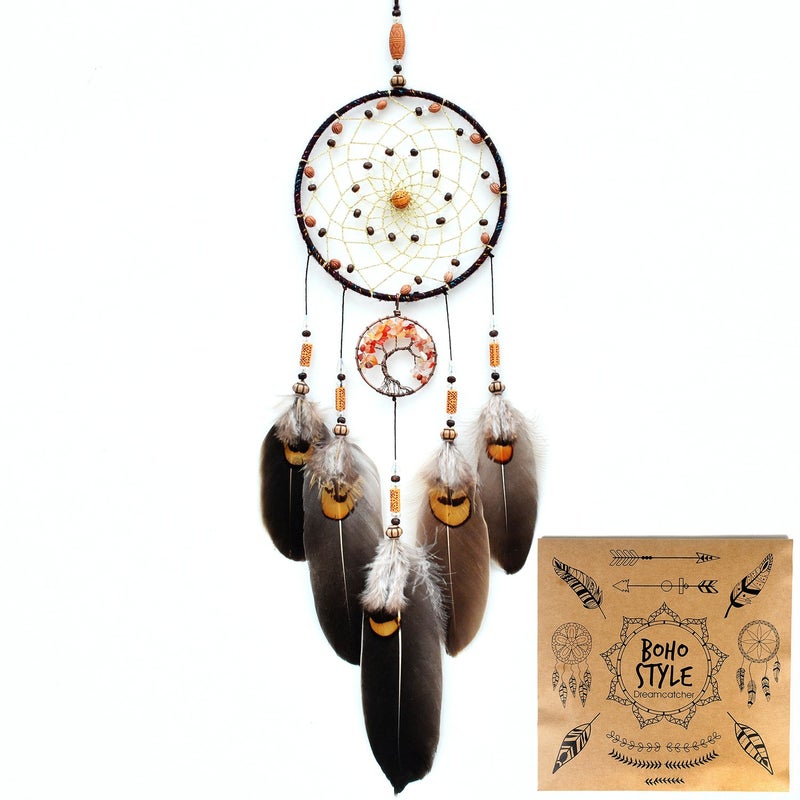 Urdeoms Tree of Life Dream Catchers for Girls Boho Dream Catcher Wall Decor for Bedroom Adult Crystal Red Agate Healing Stone Hanging Ornament Decoration Cute Room Decor 18 LengthNO17