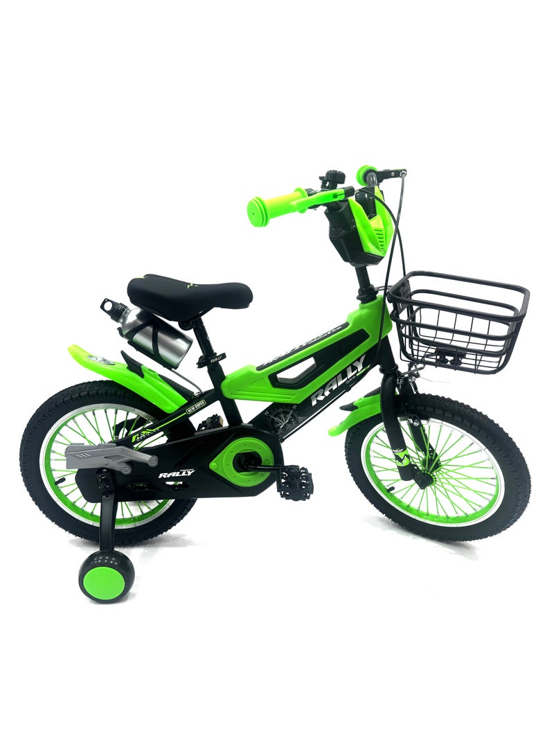 RALLY BICYCLE 16-Inch Kids Road Bike | 16-Inch Wheel Size | Adjustable Seat | Training Wheel | Chain Cover, Basket And Water Bottle | Green Color - Image 1