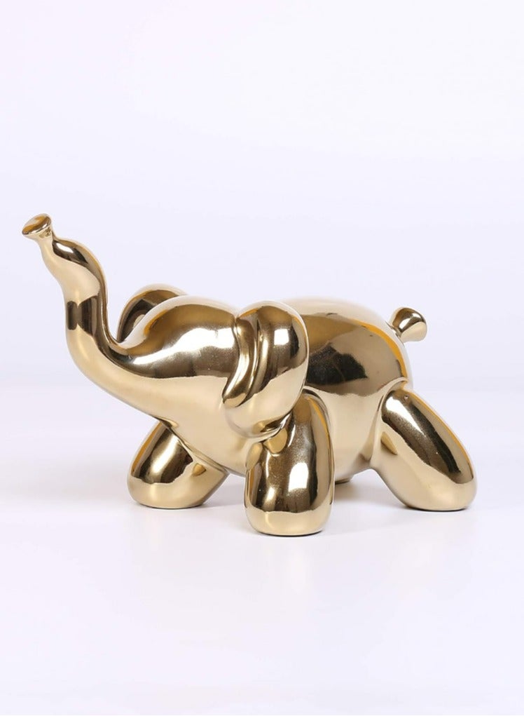 Gold Home Décor Balloon Figurine Accent, Small Ceramic Animal Statue Handmade Sculpture Ornament (Elephant)  - Image 1