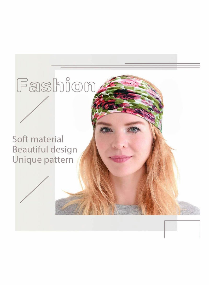 Loquat Boho Bandeau Headbands, Wide Knot Hair Scarf Floral Printed Hair Band Elastic Turban Thick Head Wrap Stretch Fabric Cotton Head Bands Thick Fashion Hair Accessories for Women, 3 Pcs, Style C - Image 3