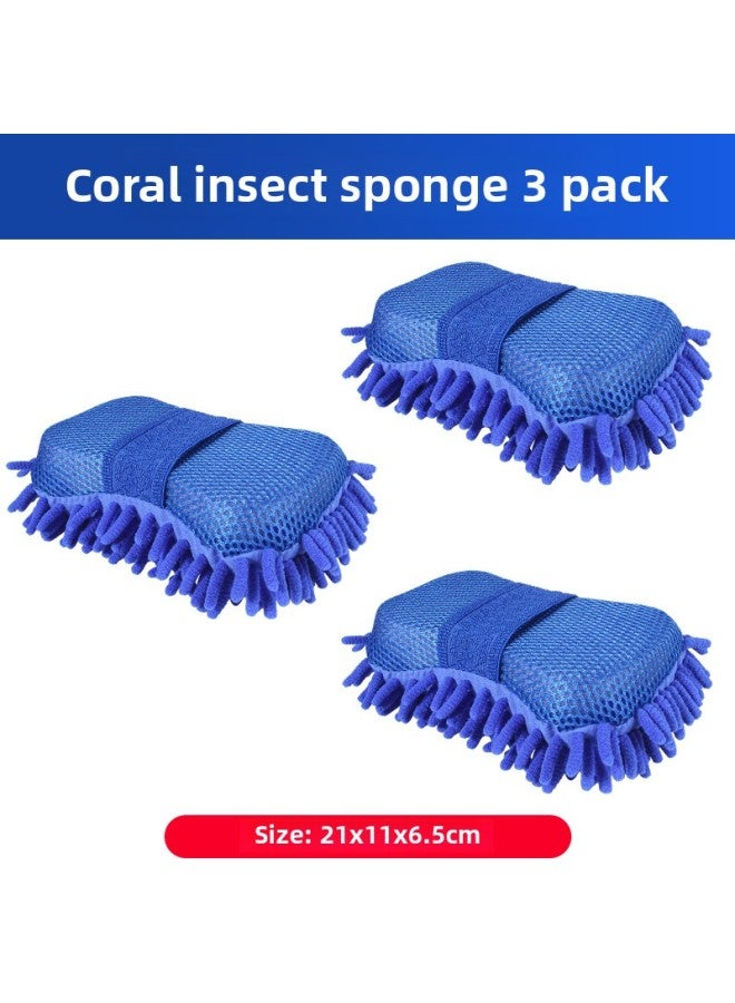 Car Washing Sponge Gloves High Density Extra Large Coral Absorbent Decontamination Chenille Special Car Cleaning Beauty Sponge-Color:[pack Of 3]⭐Blue⭐Strong Water Absorption And Foam  - Image 1