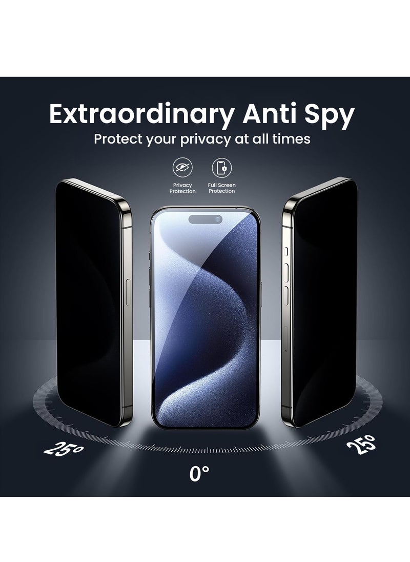 Brave - Privacy Screen Protector for iPhone 15 Pro 6.1 inch, Made of 9H Hardness Tempered Glass with 2.5D Curved Edges, Full Edge-to-Edge Coverage, Anti-Spy Privacy Filter, Scratch Resistant, Anti-Fingerprint Coating, Ultra HD Clarity, Includes Alignment Tray for Easy Installation, Bubble-Free, High Touch Response, Case Compatible Design - Image 1