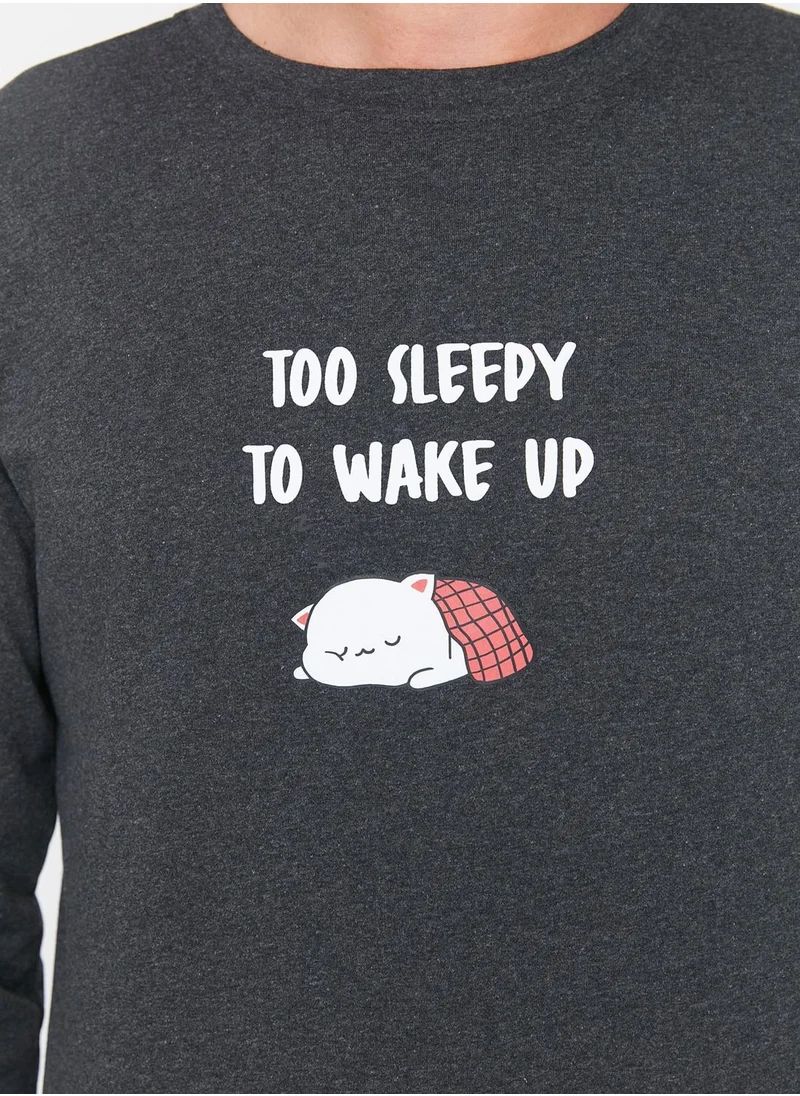 trendyol Slogan Knitted Pyjama Set