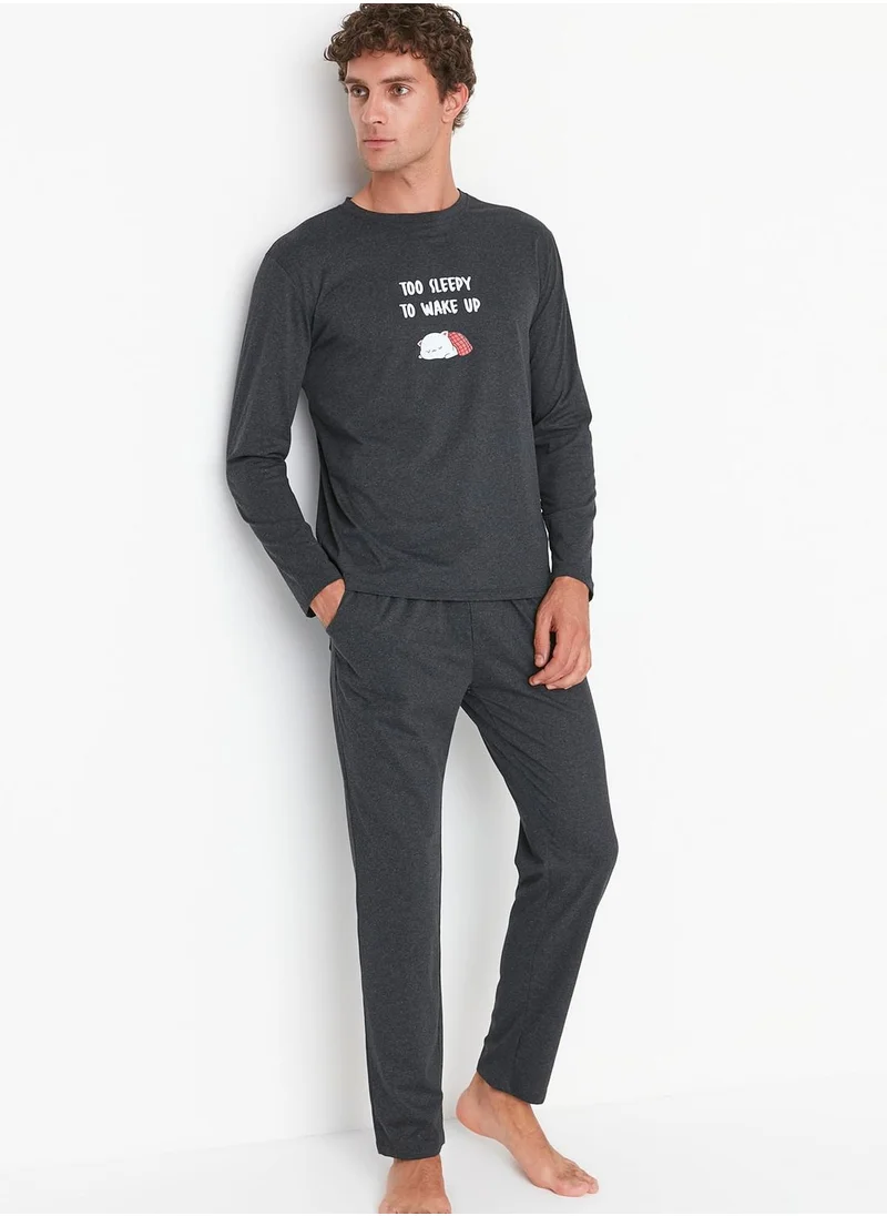 trendyol Slogan Knitted Pyjama Set