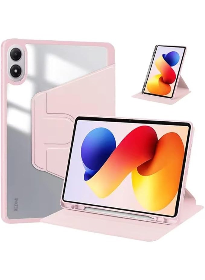 VKL Compatible with XiaoMi Redmi Pad 2 Pro 12.1 Inch 2025 Case,360 Degree Swivel Stand Folio Flip Smart Tablet Cover with Auto Sleep/Wake (Pink)