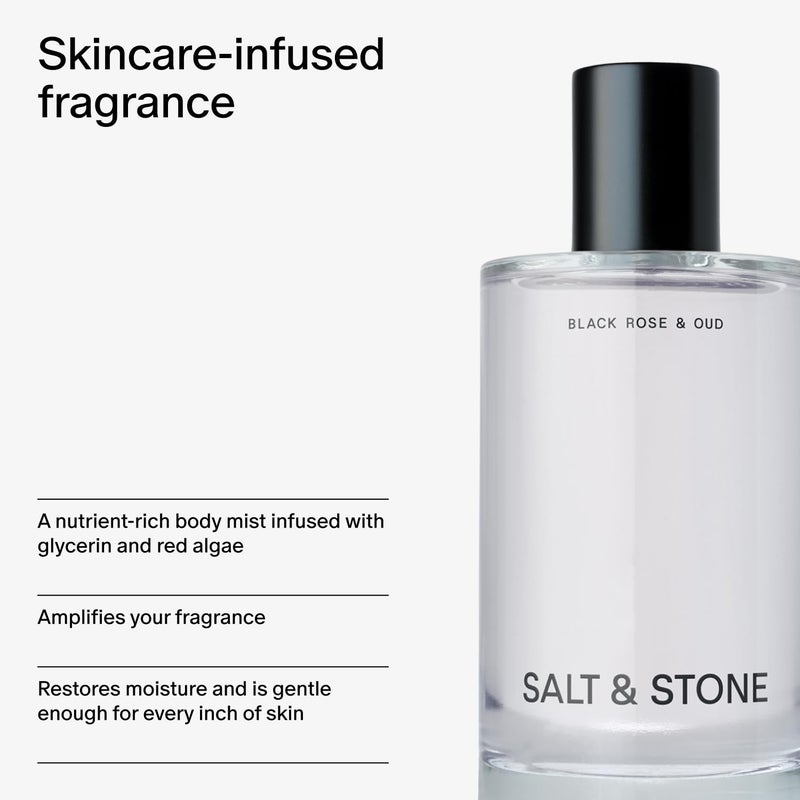 Salt & Stone Body Mist, Black Rose & Oud Scent, Skincare Infused Hair & Body Spray for Women and Men, Hydrating Fragrance with Glycerin and Red Algae, Vegan, Cruelty Free, 3.4 fl oz - Image 3