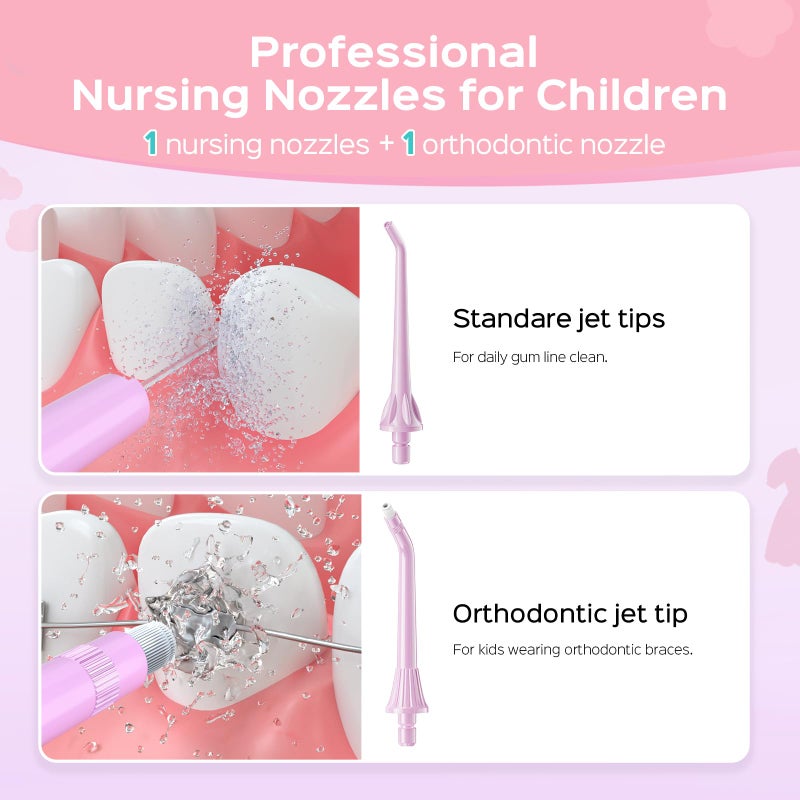 COSLUS Kids Water Dental Flosser Deep Cleaning Picks Portable 4 Modes for Ages 6+ Safe Waterproof Rechargeable with 2 Jet Tips for Gums Care Pink Purple - Image 5