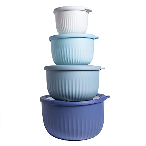 COOK WITH COLOR Prep Bowls with Lids- Wide and Deep Nesting Plastic Small Mixing Bowl Set with Lids, 8 Piece Set - Deep Bowls, Blue - Image 1