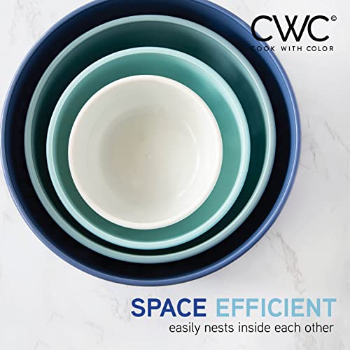 COOK WITH COLOR Prep Bowls with Lids- Wide and Deep Nesting Plastic Small Mixing Bowl Set with Lids, 8 Piece Set - Deep Bowls, Blue - Image 4