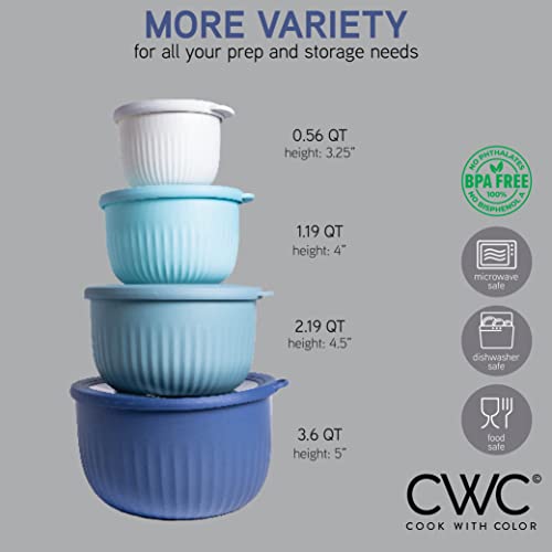 COOK WITH COLOR Prep Bowls with Lids- Wide and Deep Nesting Plastic Small Mixing Bowl Set with Lids, 8 Piece Set - Deep Bowls, Blue - Image 2