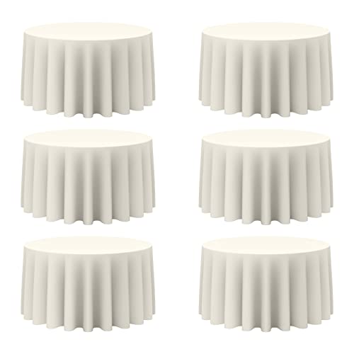 BRILLMAX 6 Pack Ivory Round Tablecloths 120 Inch  Circle Bulk Linen Polyester Fabric Washable Table Cloth Cover for Wedding Reception Banquet Birthday Party Buffet Restaurant