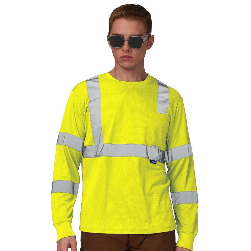 ASAFETY Safety Shirts for Men ANSI Class 3 Hi Vis Long Sleeve Tee Yellow XXL