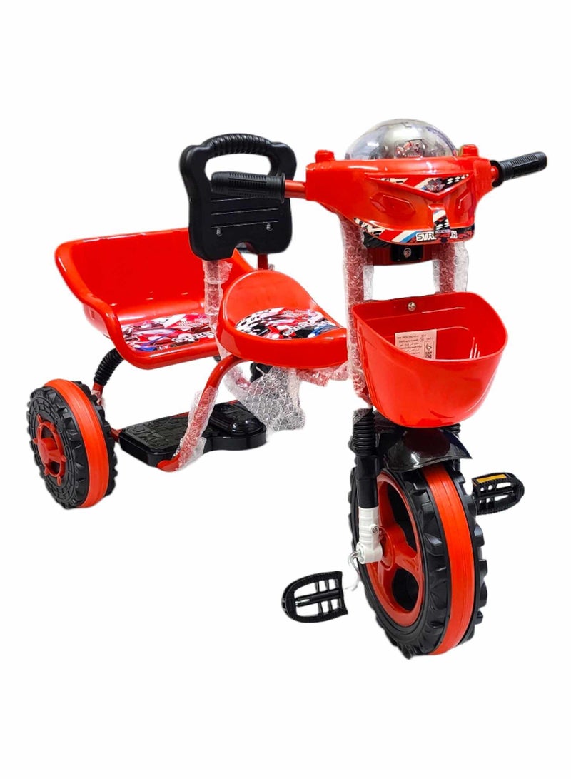 Tricycle Double Seated Plastic Bike Comfortable Seat With Sounds Light and Basket Non-Slip Grips For Kids  - Image 1