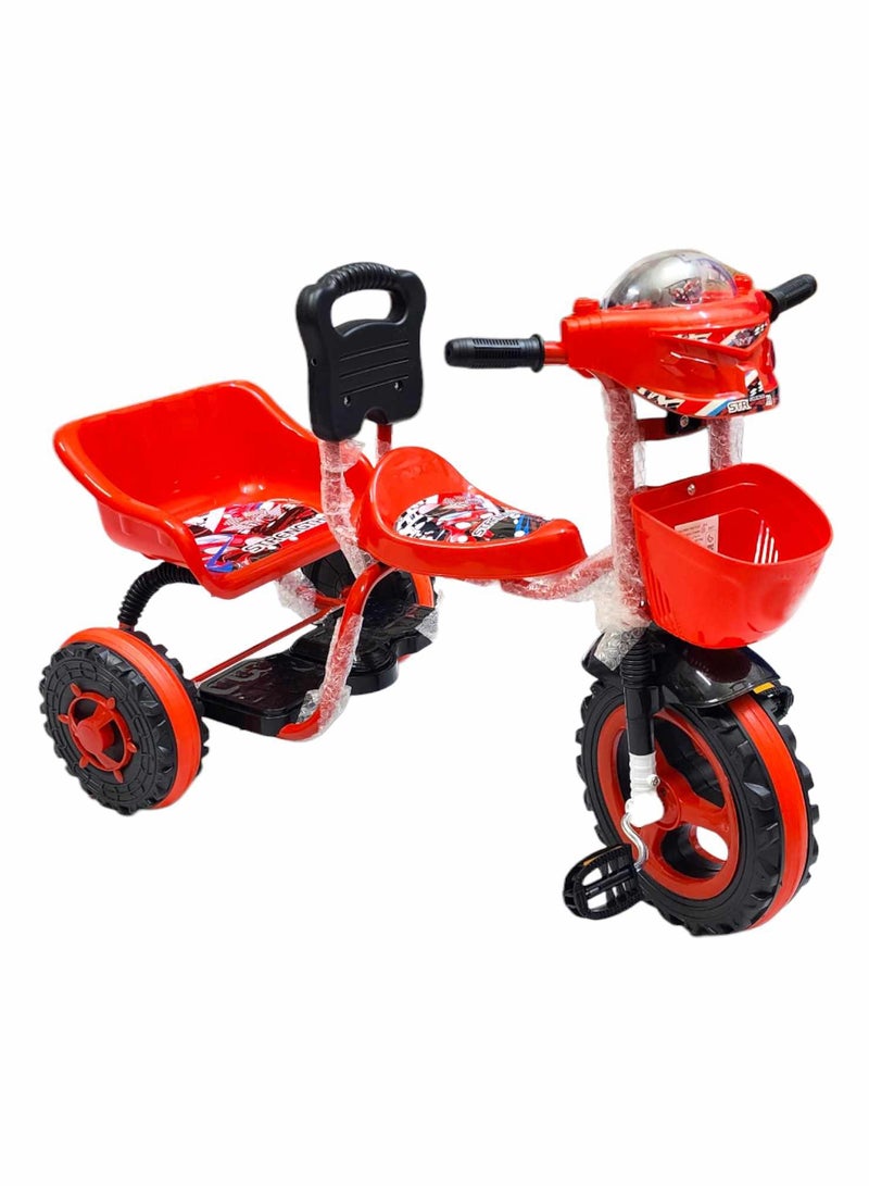 Tricycle Double Seated Plastic Bike Comfortable Seat With Sounds Light and Basket Non-Slip Grips For Kids  - Image 2
