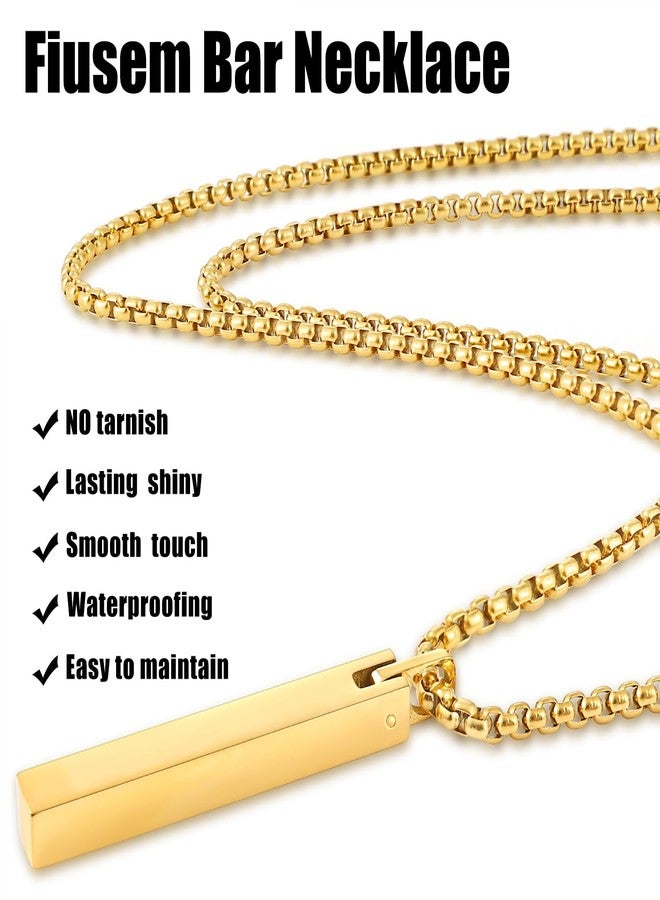 Fiusem Pendant Necklace for Men, Silver Tone/14k Gold Plated/Black Mens Penddant Necklaces with 2.5 mm Box Chain, Stainless Steel Bar Chain, 18-28 Inches, 24 Inches, Stainless Steel, No Gemstone - Image 3