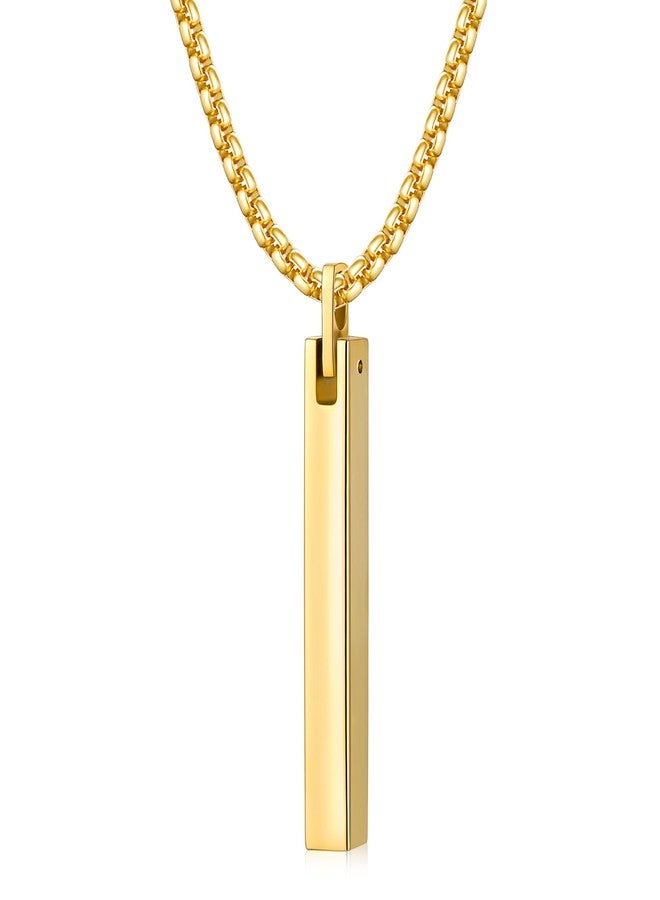 Fiusem Pendant Necklace for Men, Silver Tone/14k Gold Plated/Black Mens Penddant Necklaces with 2.5 mm Box Chain, Stainless Steel Bar Chain, 18-28 Inches, 24 Inches, Stainless Steel, No Gemstone - Image 1