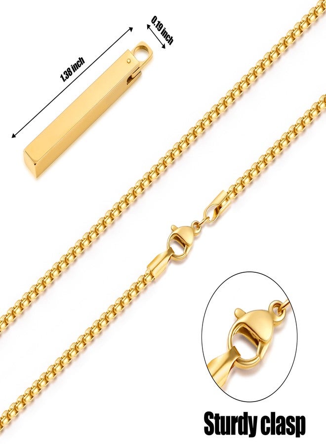 Fiusem Pendant Necklace for Men, Silver Tone/14k Gold Plated/Black Mens Penddant Necklaces with 2.5 mm Box Chain, Stainless Steel Bar Chain, 18-28 Inches, 24 Inches, Stainless Steel, No Gemstone - Image 4