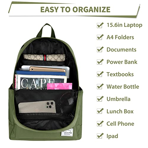 VASCHY School Backpack, Unisex Slim Lightweight Water-resistant Minimalist Backpack for Men Women College Schoolbag Travel Bookbag Green - Image 4