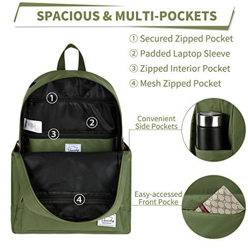 VASCHY School Backpack, Unisex Slim Lightweight Water-resistant Minimalist Backpack for Men Women College Schoolbag Travel Bookbag Green - Image 3