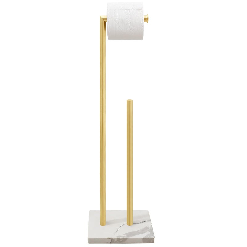 GZILA Toilet Paper Holder Stand Brushed Gold with Reserve Marble Base Design Free Standing Bathroom Tissue Roll Holder Freestanding SUS304 Stainless Steel - Image 2