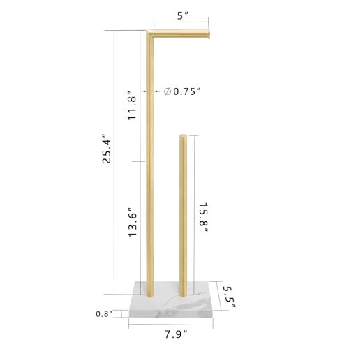 GZILA Toilet Paper Holder Stand Brushed Gold with Reserve Marble Base Design Free Standing Bathroom Tissue Roll Holder Freestanding SUS304 Stainless Steel - Image 3
