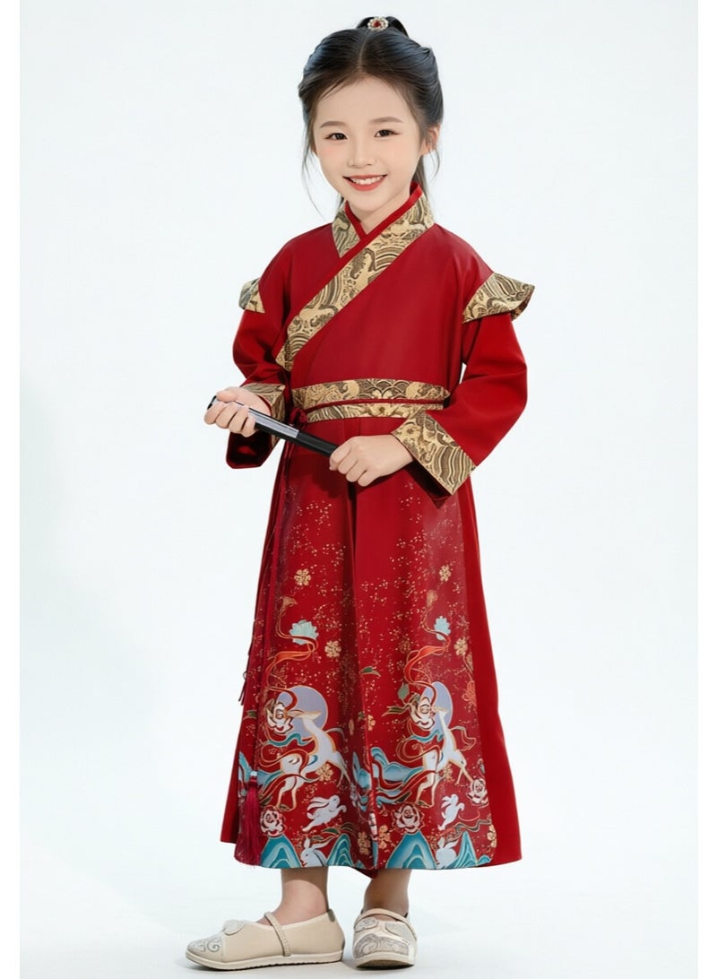 liannaner Girl's Floral Embroidered Long Dress with Fan – Kids' Chinese-style Cheongsam Robe, Spring/Autumn Formal Gown, Traditional Performance Costume for Toddler girl - Image 1