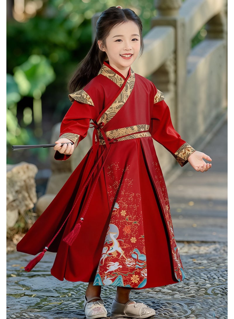 liannaner Girl's Floral Embroidered Long Dress with Fan – Kids' Chinese-style Cheongsam Robe, Spring/Autumn Formal Gown, Traditional Performance Costume for Toddler girl - Image 4