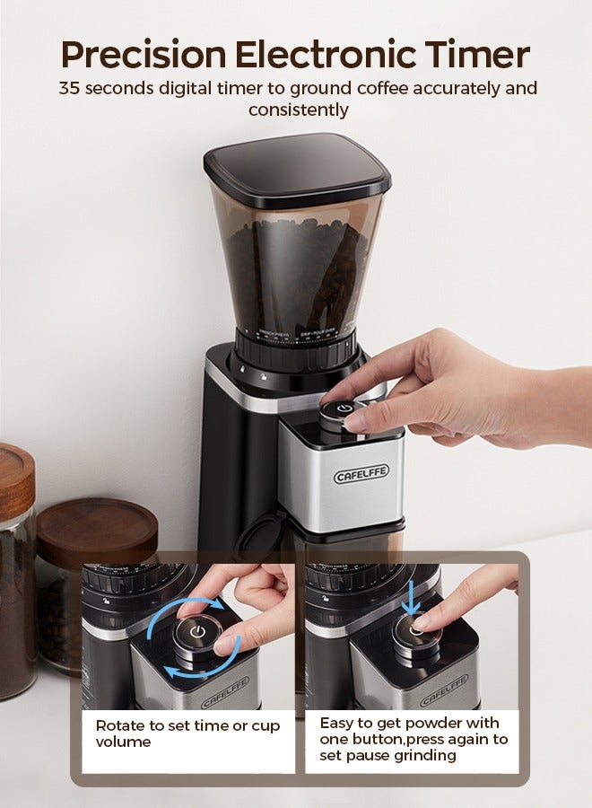 Cafelffe Anti-Static Conical Burr Coffee Grinder Machine With Precision Electronic Timer And 48 Thickness Settings Adjustable Coffee Bean Grinder Black 150W - Image 4