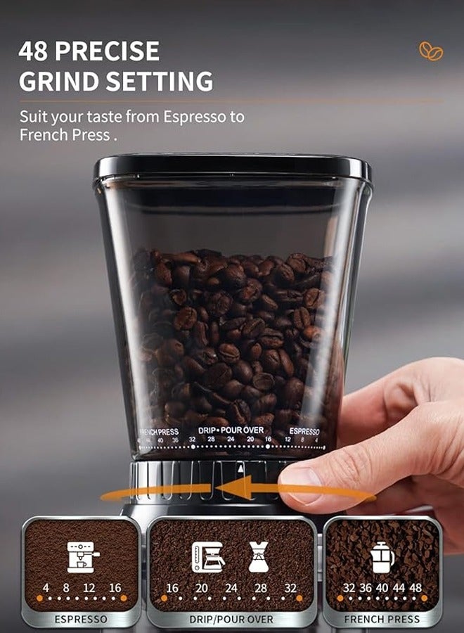 Cafelffe Anti-Static Conical Burr Coffee Grinder Machine With Precision Electronic Timer And 48 Thickness Settings Adjustable Coffee Bean Grinder Black 150W - Image 2