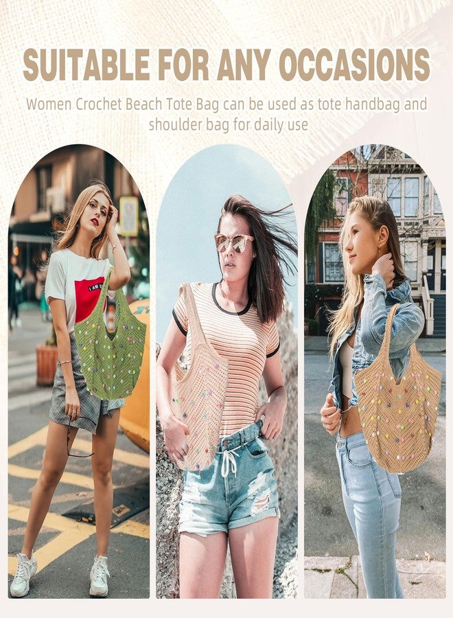 حقيبة شاطئ كروشيه بوهيمية من إيكيموت للنساء، حقيبة كتف صيفية محبوكة مزينة بخرز ملون، حقيبة يد يدوية الصنع مناسبة للسفر والعمل والنادي الرياضي والشاطئ والتسوق (بيج) - Image 5
