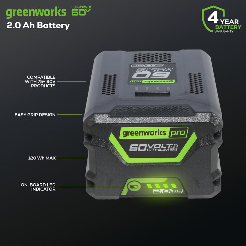 Greenworks 60V 2.0Ah High Current (Hc) Battery | Provides Fade-Free Power For Maximum Performance | Compatible With 75+ 60V Greenworks Tools - Image 3