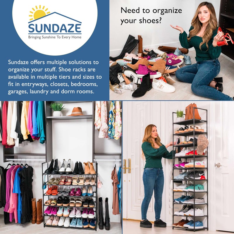 Sundaze Shoe Rack - 6 Tier Tall Shoe Rack for Closet, Sturdy Stackable Shoe Organizer for Closet, Bedroom, Entryway, Garage, Non Woven Fabric Shelf, Black, Holds 12-18 Pairs - Image 3