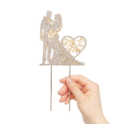 Hatcher lee Mr and Mrs Cake Topper Rhinestone Crystal Metal Love Wedding Cake Topper Funny Bride and Groom, Gold - Image 3