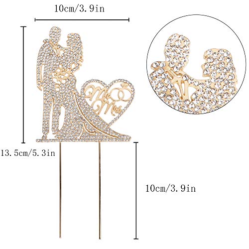 Hatcher lee Mr and Mrs Cake Topper Rhinestone Crystal Metal Love Wedding Cake Topper Funny Bride and Groom, Gold - Image 2