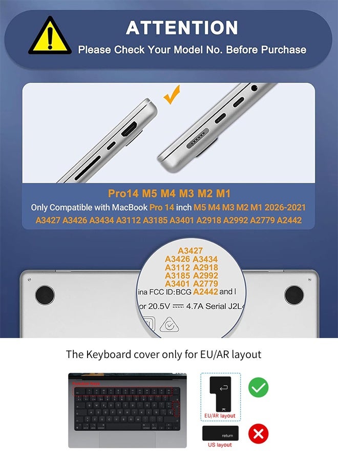 سجيت حافظة متوافقة مع ماك بوك برو مقاس 14 بوصة M5 2026 وM4 2025 وM3 وM2 وM1 2024-2021 (A3427، A3426، A3434، A3112، A3185، A3401، A2918، A2992، A2779، A2442)، غلاف بلاستيكي صلب مع غطاء لوحة مفاتيح TPU لماك بوك برو مقاس 14.2 بوصة، شفاف كريستالي - Image 2
