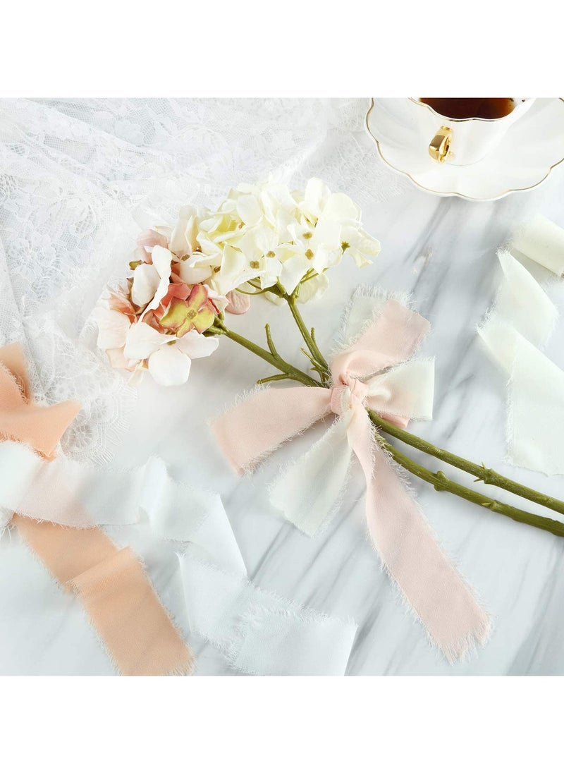 S SYMEFER 196 Inch Handmade Fringe Chiffon Silk Ribbon Cream Nude Pink Frayed Edges Ribbon for Wedding Invitations, Bridal Bouquets, Gifts Wrapping, DIY Crafts (9 Rolls Pink)  - Image 4