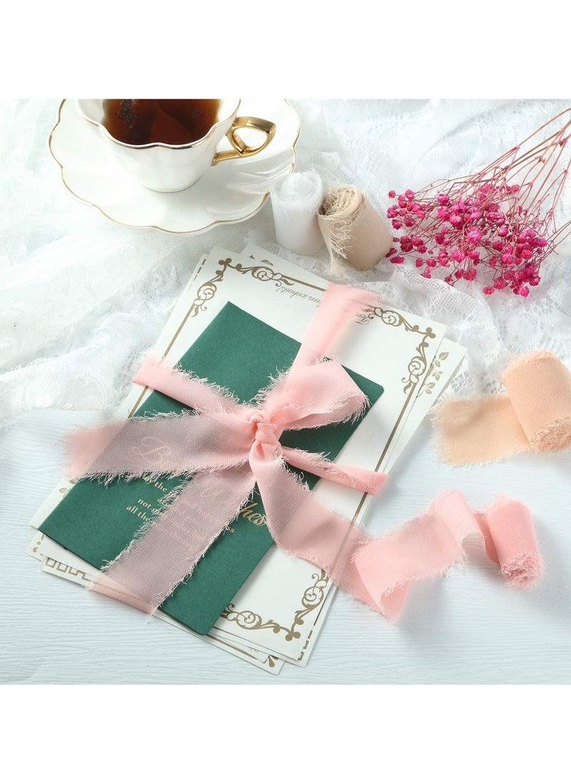 S SYMEFER 196 Inch Handmade Fringe Chiffon Silk Ribbon Cream Nude Pink Frayed Edges Ribbon for Wedding Invitations, Bridal Bouquets, Gifts Wrapping, DIY Crafts (9 Rolls Pink)  - Image 5