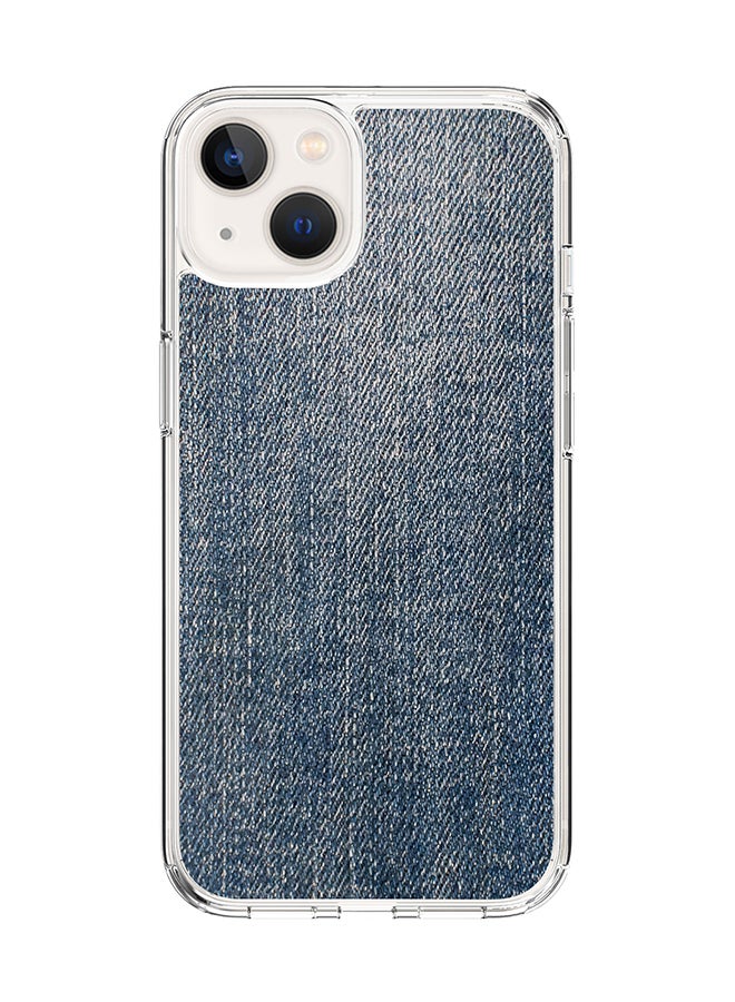 Classic Clear Case for Apple iPhone 14 Plus Case Hybrid Soft Cover Flexible Edges Anti Drop TPU PC Gel Thin Transparent Cover - Dark Denim Print