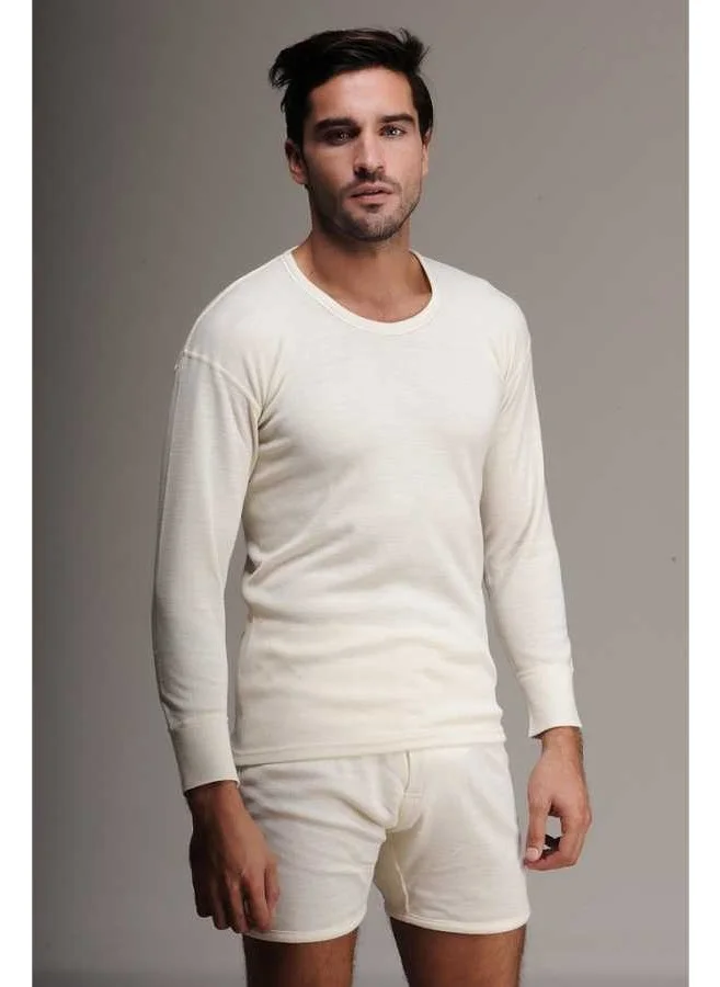 Hasyün Men's Long Sleeve Wool Undershirt - Natural Thermal Top Underwear /7009-1