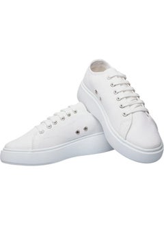 Liger Women's Comfortable Thick Sole Linen Sneakers White  - Image 3