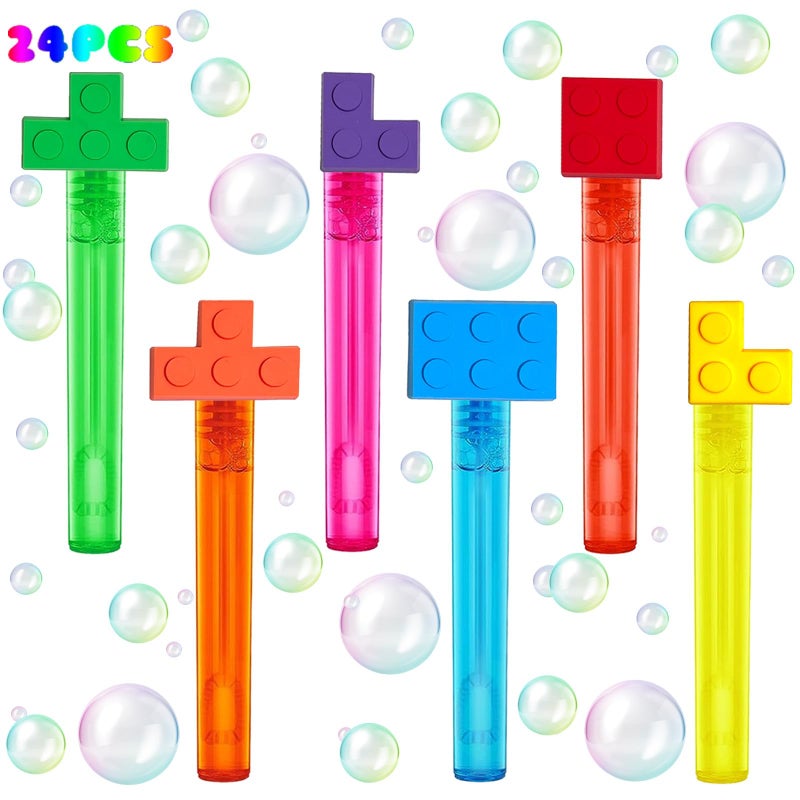 uoyoi Building Blocks Party Favors24Pcs Building Blocks Bubble Wands for KidsCute Bubble Wand for Birthday Party SuppliesClassroom Prizes Pinata Goodie Bag Stuffers Gifts - Image 2