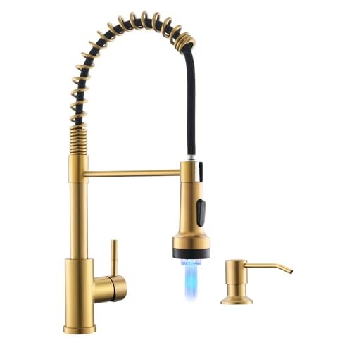 GIMILI Gold Kitchen Faucet with Soap Dispenser Single Hole Pull Down Sprayer LED Faucet, Suitable for Farmhouses, RV, Laundry Room, Outdoor, and Campers. Llave para fregadero de cocina - Image 1