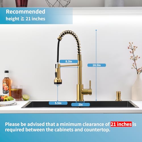 GIMILI Gold Kitchen Faucet with Soap Dispenser Single Hole Pull Down Sprayer LED Faucet, Suitable for Farmhouses, RV, Laundry Room, Outdoor, and Campers. Llave para fregadero de cocina - Image 2
