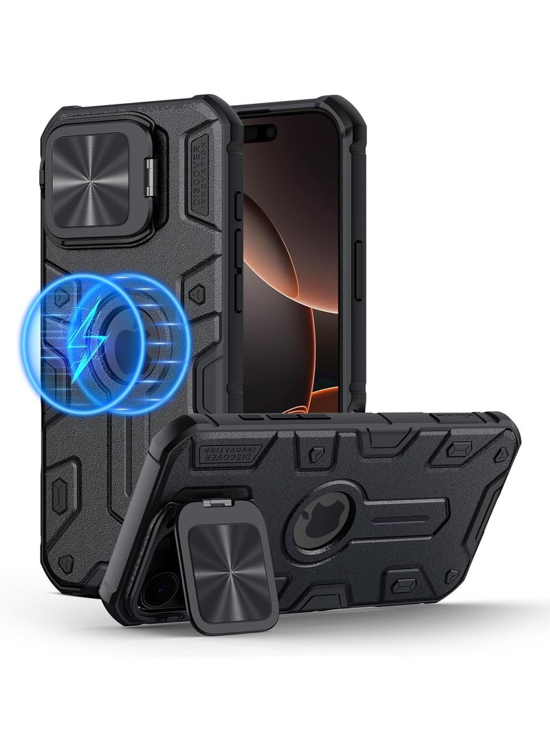 Nillkin Magnetic for iPhone 16 Pro Max Case, Compatible with MagSafe Case with Invisible Kickstand & Camera Cover, Heavy Duty Magnetic Phone Case for 16 Pro Max 6.9 inch, Black - Image 1