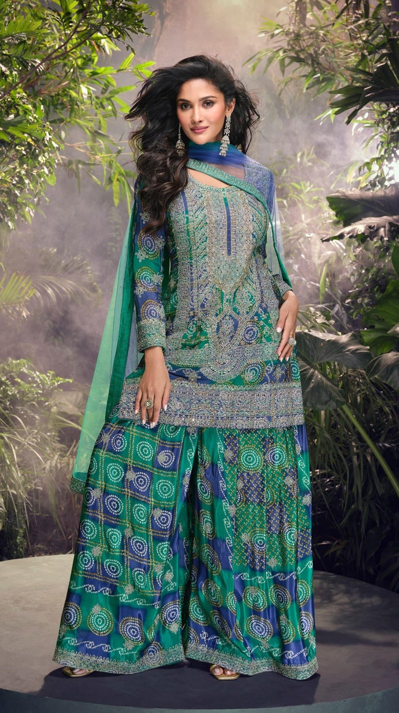 ANAITA Blue Chinon Free Size Stitched Suit With Embroidery & Sequence Work - Image 3