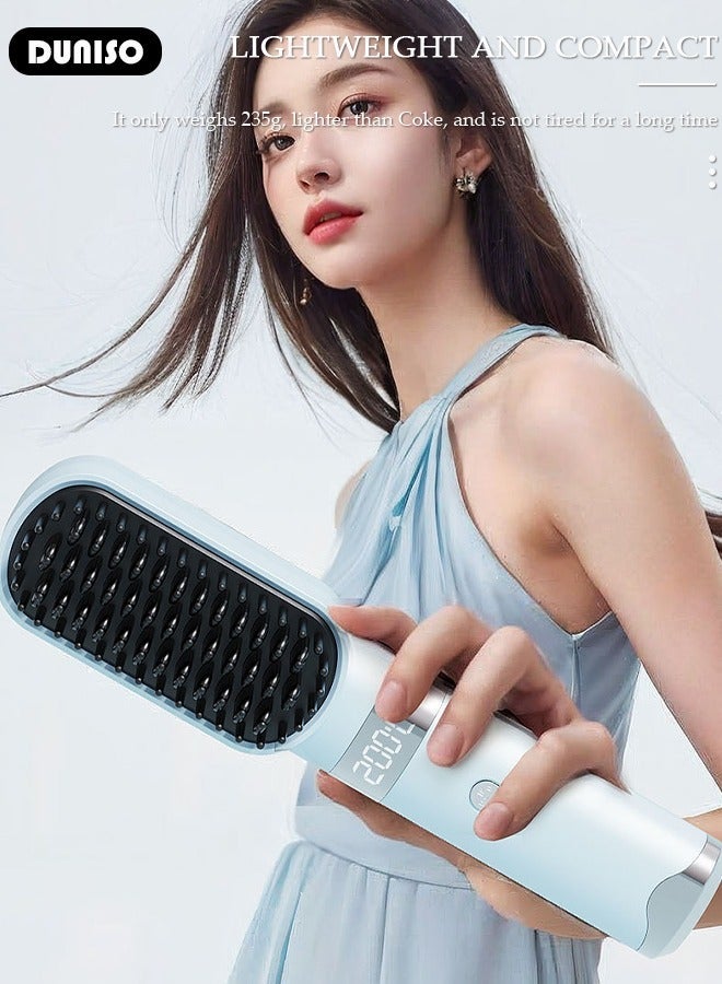 DUNISO Rechargeable Hair Straightener Brush,Portable Straightener Brush for Type-c Charging, Ergonomic Design Hair Straightener Comb, Lightweight Anti-Scald Straightener with 4 Temp Settings for Home and Travel - Image 5
